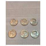 6 Silver Clad Kennedy Half Dollars