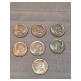 7 Kennedy Silver Half Dollars 1964