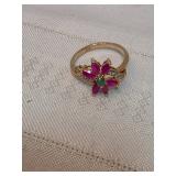 Sterling Silver Ring With Diamonds And Rubies