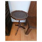 Antique wooden side table with leather