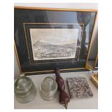 Framed artwork, glass insulators