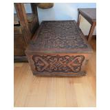 Vintage relief-carved wooden storage