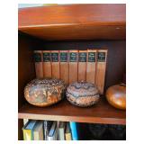Peruvian hand carved gourd, books