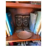 Mayan Aztec hand carved wooden bookends, books