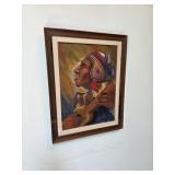 Vintage oil painting or a Latin American figure playing a stringed instrument 