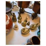 Vintage Miniature Brass Salt Cellar, Vintage Brass Hand Bells