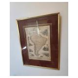 Framed artwork, antique lithography map of South America