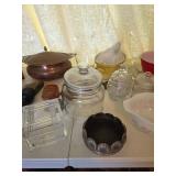 silver-plated bottle coaster, copper serving dish, vintage glen plaid cut crystal trinket box