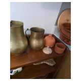 antique brass pitchers, terra cota garlic roaster
