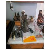 Kitchen Utensils, Cutlery with Block, Glass Measuring Cups,  Brass Pitcher