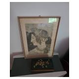 The artwork shown in the image is a framed print or reproduction of the famous Etruscan wall fresco 