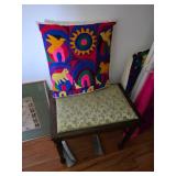 Vintage Vanity Wooden Stool, Guatemalan style pillow