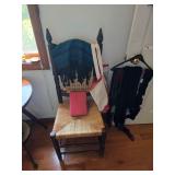 Vintage Wicker Chair, Canvas Bag, Woven Shawl