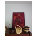 Wicker Baskets, Kuna Mola folk art panel
