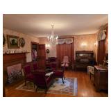 Victorian Eastlake hand carved red velvet, oriental rug, Victorian Eastlake parlor icebox, Empire-st