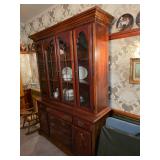 Vintage wooden china hutch, Vintage wooden highchair with cane seat