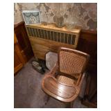 Vintage wooden highchair with cane seat, duck planter