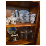 Christmas china, silver gravy boat, water goblets