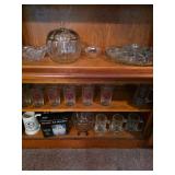 Bar ware, mugs, glass mugs, pumpkin covered candy dish, glass tray with removable sections