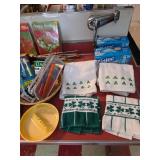 Shamrock kitchen towels, large plastic ashtrays 