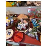 large plastic ashtrays, first aid, assorted ashtrays