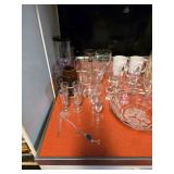 Glass bowl, cordial stemmed glasses 
