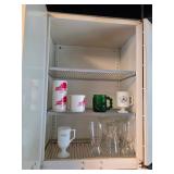glasses, plastic mug, green glass mug
