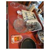 Rice A Roni spoon rest, set of silver prep bowls, fry pan