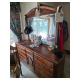 Vintage triple dresser with mirror, Ladies handbags made in Ireland, Porcelain doll