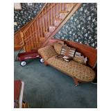 Vintage red wagon, Vintage antique Victorian fainting couch features a distinctively carved wooden f