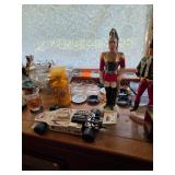 vintage Sicilian Gold Italian Royal Guard porcelain decanter, Assorted glass ashtrays