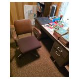 Vintage metal desk, arm chair with wheels 