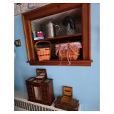 Longaberger basket liner and protector, wooden jewelry box, Stein ice bucket