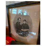 Framed etching of Abraham Lincoln and his son