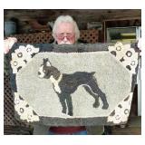 Antique hooked rug, dog