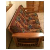 Full Size Oak Futon with 8 Inch Mattress & Cover