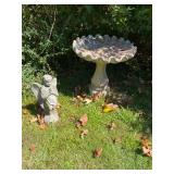 concrete garden cherub and birdbath