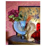 Art glass 1/2 round vase iron base vase