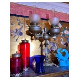 Antique Double Burner Double Oil Banquet Lamp