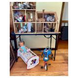 dollhouse and vtg cradle