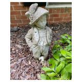German lederhosen boy with dog concrete garden art