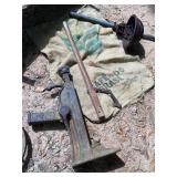 Simplex, railroad or tractor jack, and vintage fence stretchers