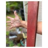 Screen door with chicken wire great for displaying jewelry