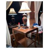Antique oak table and nice table lamp