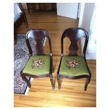  Pair Of Green Needlepoint Accent Chairs