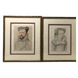 Hand Colored Portrait Engravings: Gaspard De Coligny & Louise De Lorraine By N. Remond