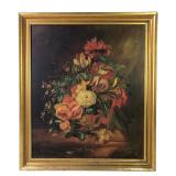 Floral Still Life Oil On Canvas Painting, Signed