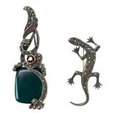 Vintage Sterling Silver Marcasite Art Deco & Lizard Brooches