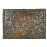 Signed Copper Repousse Plaque, Tavern Scene With Violin Music