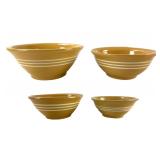 White Banded Yellow Ware Pottery Mixing Bowl Set (Set Of 4)